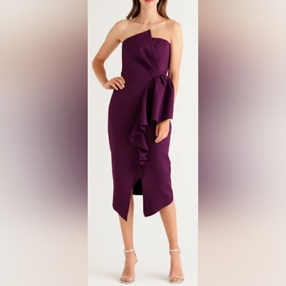 Elliatt Reception Cascade Ruffle Strapless Cocktail Dress NWT size Large Purple